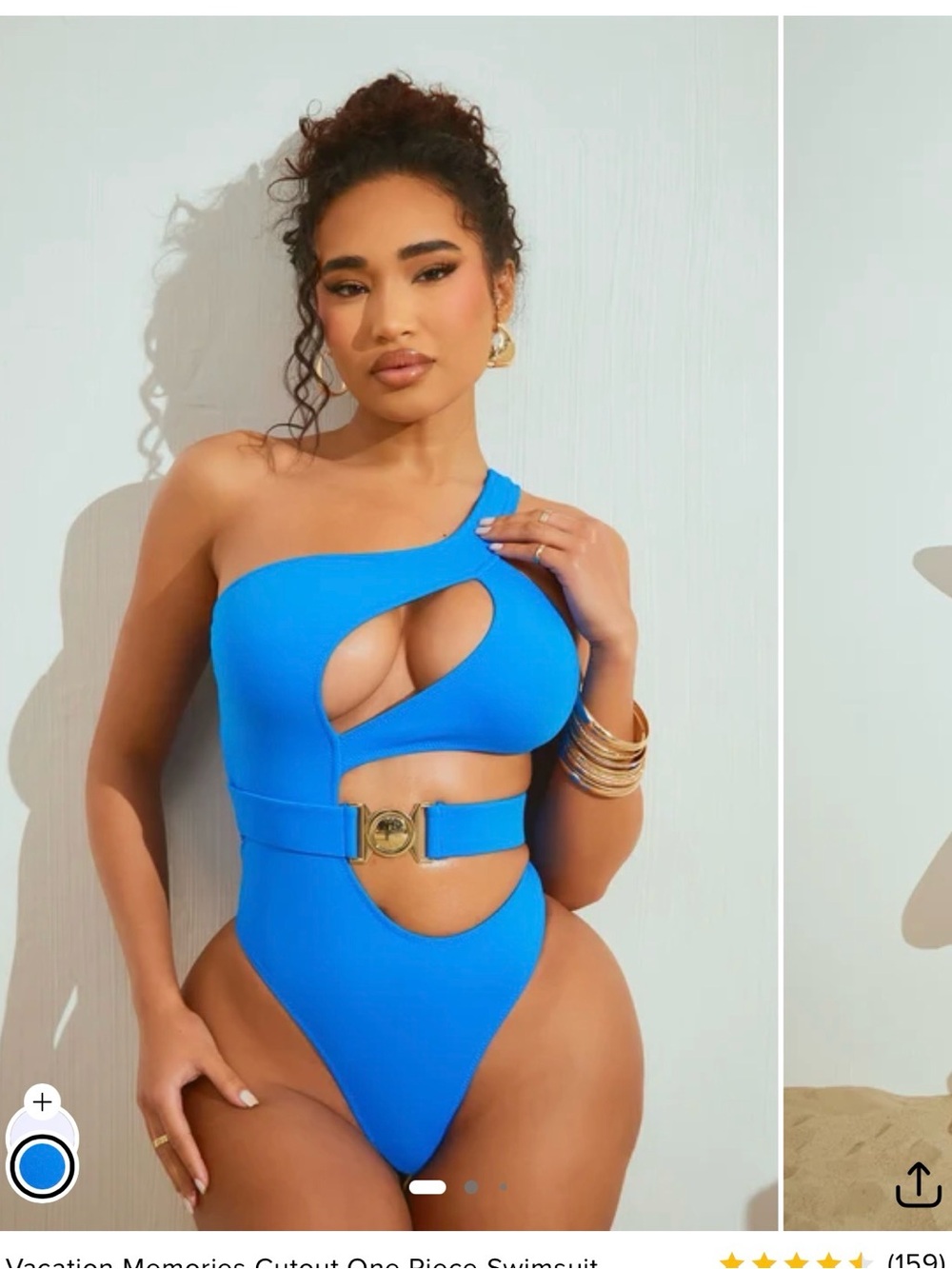 Fashion Nova Electric Blue Cutout One-Piece with Gold Buckle